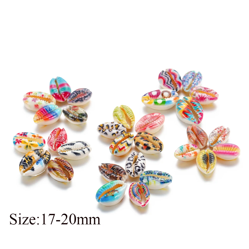 

10Pcs/Pack Colorful Printing Flower Natural Conch Sea Shell Charms Loose Beads Diy Jewelry Making Findings Accessories Supplies