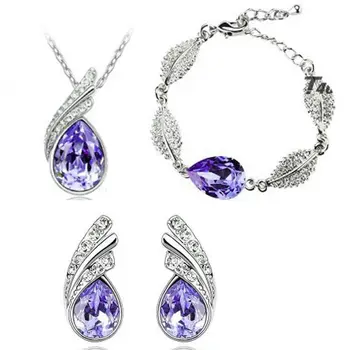 

Best selling Fine jewelry crystal light purple 925 sterling silver women's wedding necklace bracelet earrings set gift S0133