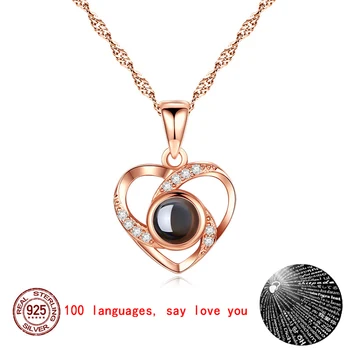 

Women S925 Sterling Silver Pendants Projection Necklace 100 Languages I Love You Crystal Charm Necklace Birthday Valentine Gift
