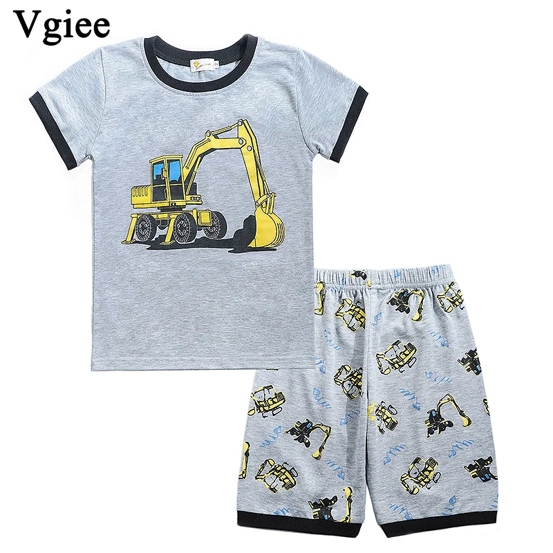 

Vgiee Boys Kid Set Outfits 2019 Fashion Summer Excavator Cartoon Printing Short O-Neck Boys Children Clothes CC138
