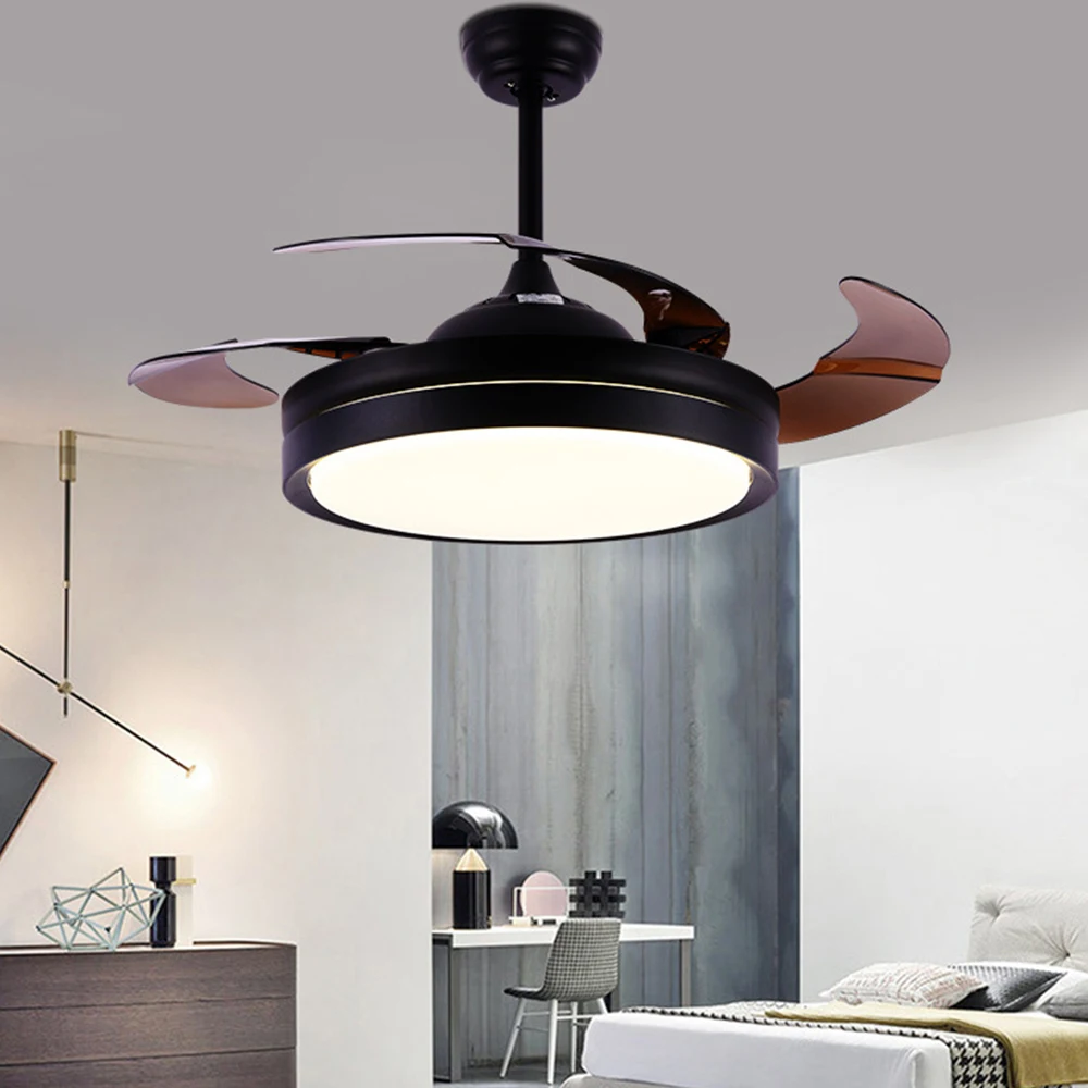 

42 inch Ceiling Fan With Light Invisible smart remote control fixture for home Living Room LED dimming fans lamps