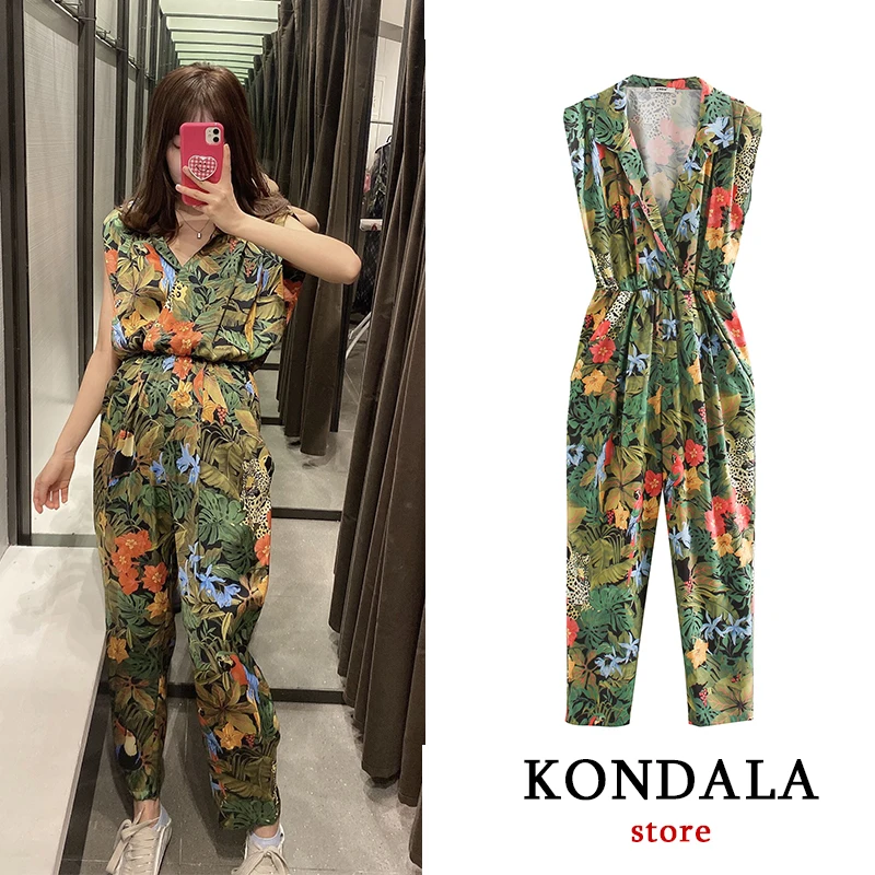 

bodysuit women za 2020 floral print vintage beach jumpsuit V neck short sleeve elegant rompers womens jumpsuit