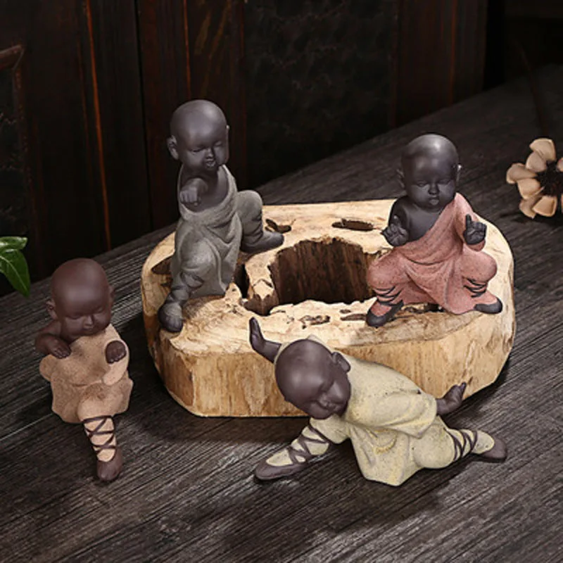 Creative Tea Pet Decoration Piece, Kung Fu Little Monk Boutique, Large Color Sand Pottery, Purple Kung Fu