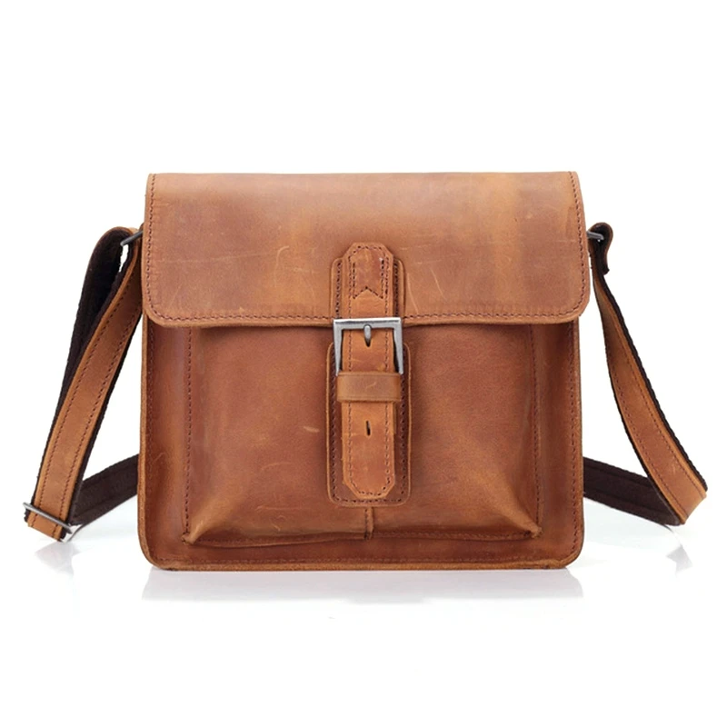 

ABSF New Crazy Horse First Layer Cowhide Men Messenger Bags Casual Shoulder Crossbody Bag Small Flap Man Bag Handbags