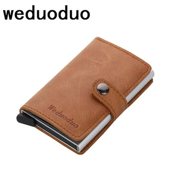 

2020 Genuine Leather Credit Card Holder Men Metal Aluminum Bank Card Case RFID Blocking Women Wallet Slim Male Card Purse