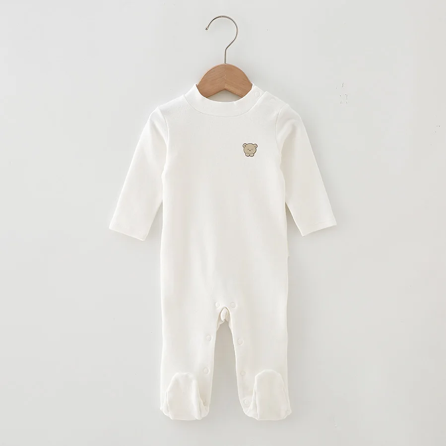 Baby High Neck Romper Footed Pajamas Autumn Winter Clothing Turtleneck Cotton Bodysuits Boy Girl Bottoming Unisex Overall White
