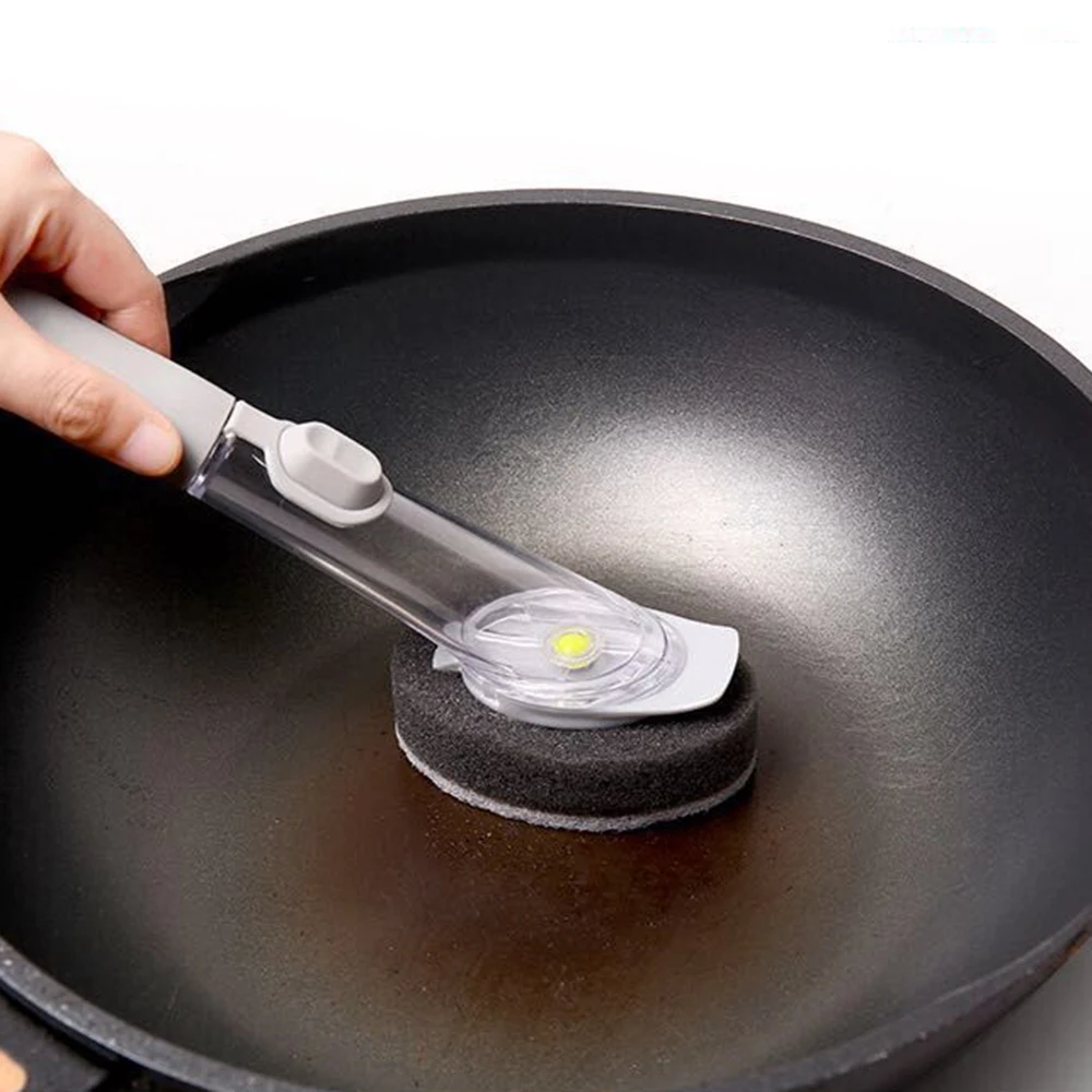 Multipurpose Kitchen Cleaning Brush Scrubber Dish Bowl Washing Sponge Automatic Liquid Dispenser Kitchen Pot Cleaner Tool