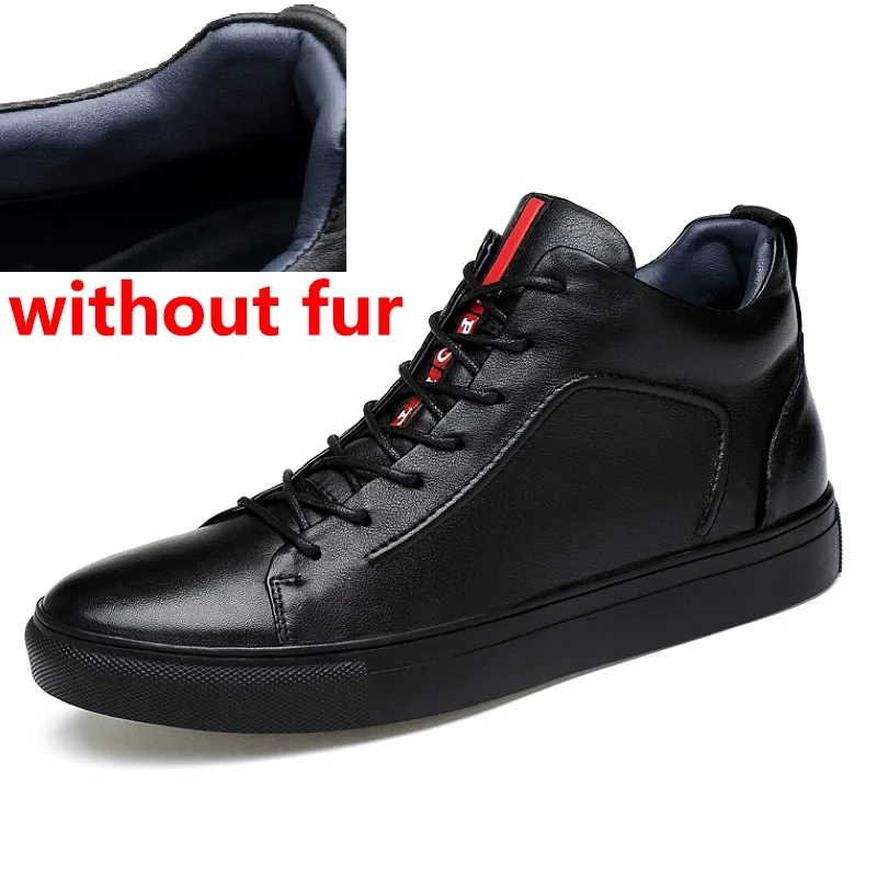 black without fur Повседневные мужские ботинки; кожаные ботинки; Мужская обувь из натуральной кожи; модная мужская обувь; Зимние ботильоны; мужские ботинки; Зимняя мужская обувь - Цвет: black without fur