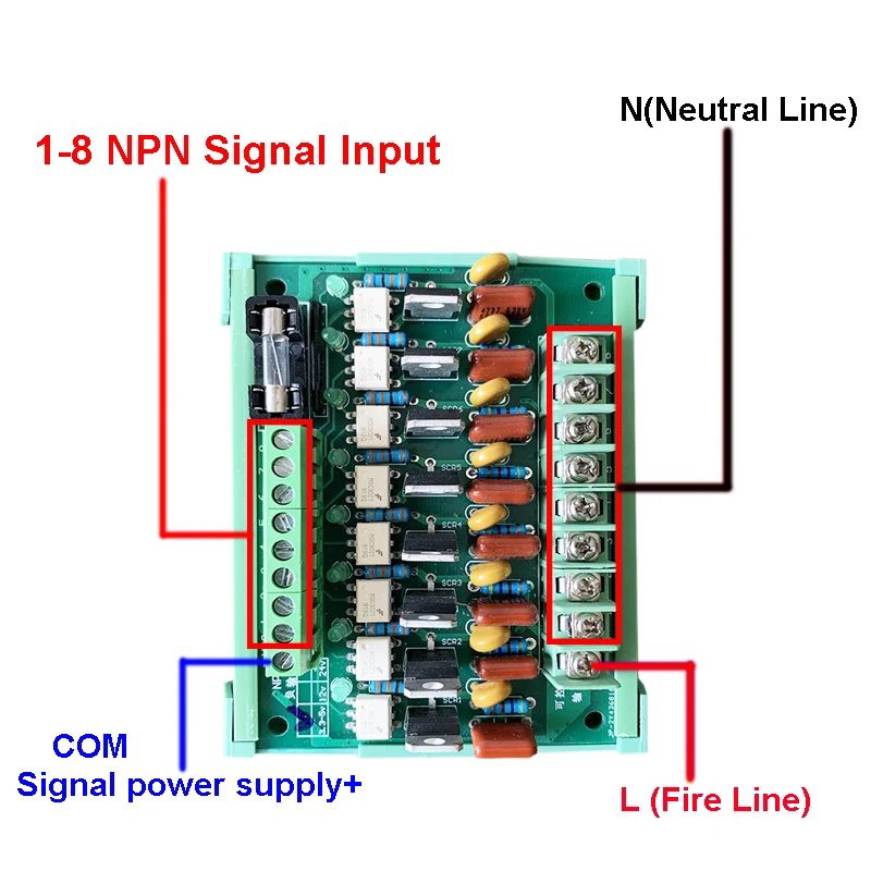 

8-Channel NPN Input PLC AC Amplifier Board Thyristor Optocoupler Isolation Contactless Solid State Relay Module Output AC 220V