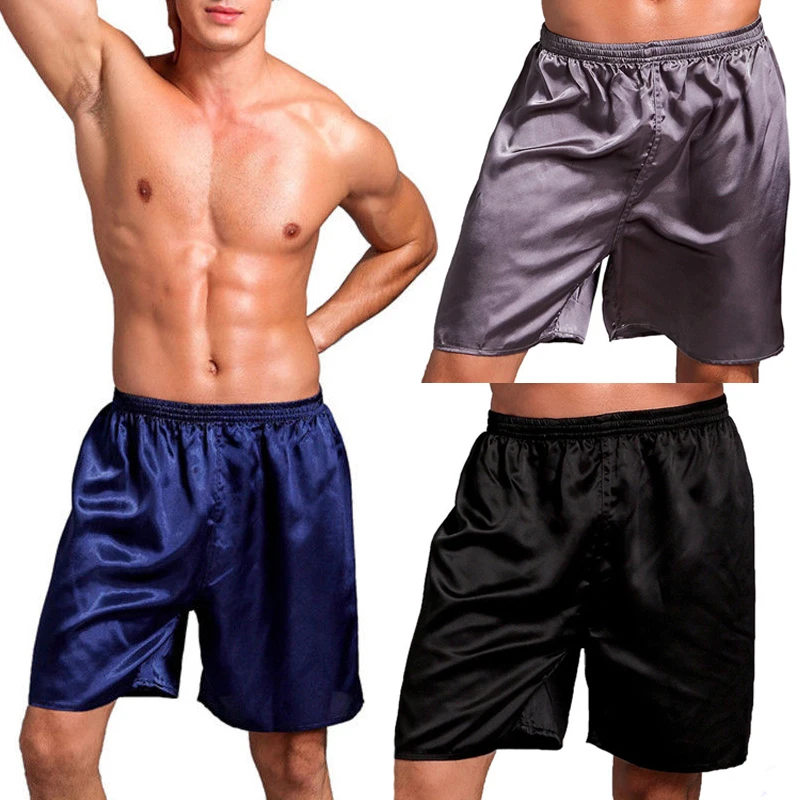 Silk Satin Shorts for Men Fashion Summer Homewear Pajamas Bottoms Sleepwear Solid Color Beach Pants Underwear Female Short Pants 2