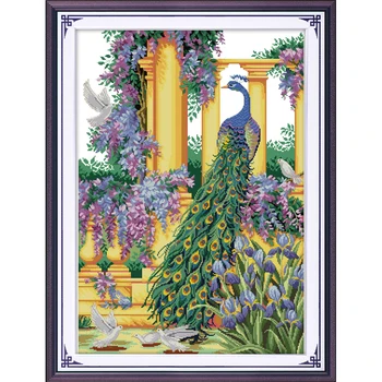 

Everlasting Love Christmas Purple flowers&peacock Ecological Cotton Chinese Cross Stitch Kits Counted Stamped Sales Promotion
