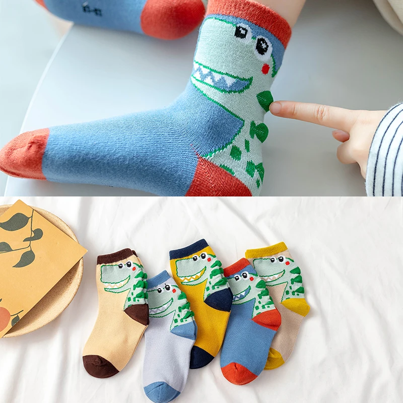 Soft Socks Dinosaur Baby-Boys-Girls Winter 1-9-Years Fashion Autumn Cotton Cartoon 5-Pairs/Lot