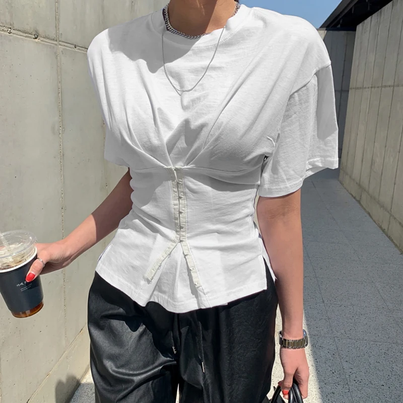 Cross White Women Summer O Neck Casual Office Shirts Ladies Tops Tunic Short Sleeve Pullover Slim Female Cotton basic Shirt | Женская