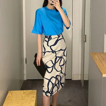 

2020 New Women High Waist Pencil Skirt Abstract Geometry Printed Spring Summer Slim Office Ladies Elegant Fashion Midi Skirt