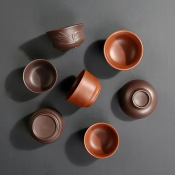 

6pcs/set Purple Clay Tea Set Kung Fu Teacup Drinkware Drinking Tea Accessories Tea Drinkware Kitchen Living Room Supply