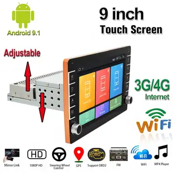 

9" Car DVD Player 1Din Android 9.1 Multimedia Player 4G internet WiFi BT GPS Radio Stereo with Up Down Adjustable Screen
