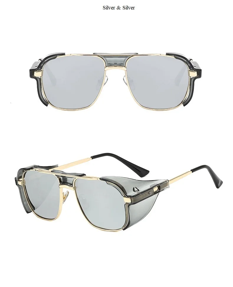 Панк кожа боковые щиты Солнцезащитные очки градиент Uv400 защита круглые металлические оптические очки Рамка для мужчин и женщин FML - Цвет линз: silver silver