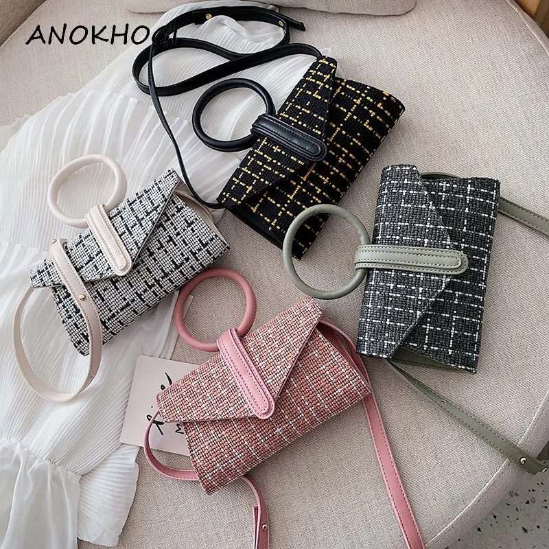 

Korean Style Fashion Plaid Women Shoulder Bags Circle Handles Handbags Checkered Female Crossbody Bag Flap B470