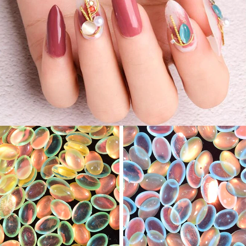 100pcs Mix Color Nail Rhinestones Resin Crystals Gems Crystal AB Nail Art Stones Horse Eye, Oval,Heart Shape Non Hotfix Stone