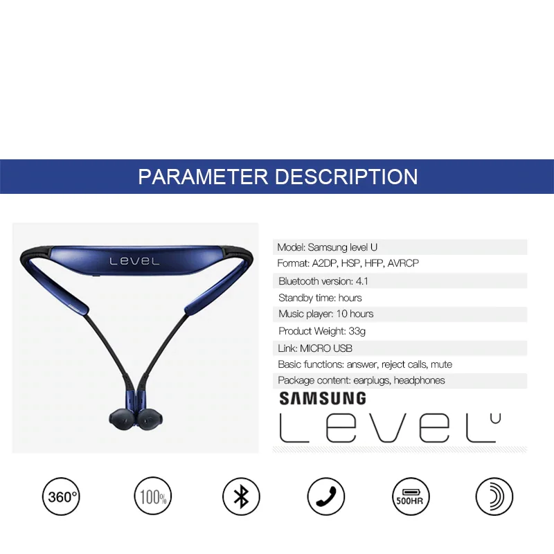 Подлинный уровень U PRO Bluetooth гарнитура EO-BG920 Розничная коробка Новые наушники спортивные стерео Bluetooth гарнитура для SAMSUNG