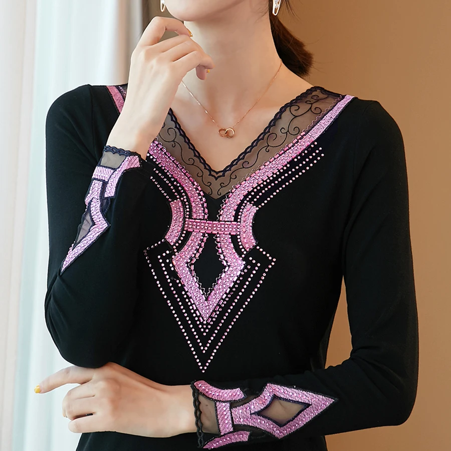 Женская футболка с длинным рукавом Повседневная Осенняя Футболка вырезами