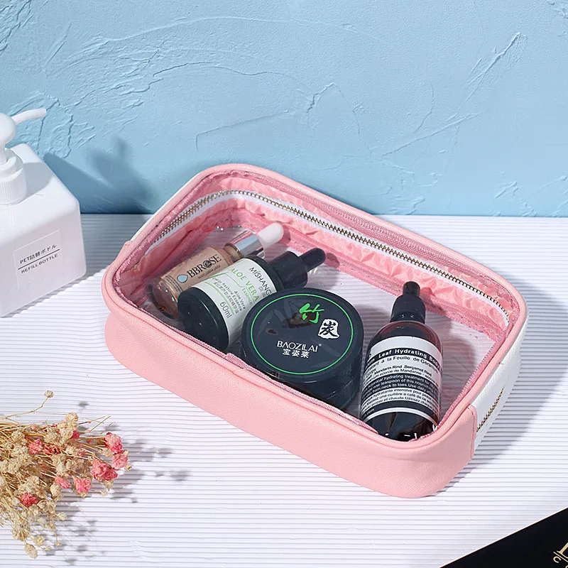 

Vogvigo Leather PVC Transparent Cosmetic Bag Fresh Color Visible Travel Storage Bag Storage Bag Wash Bag Toiletry Beauty Kit
