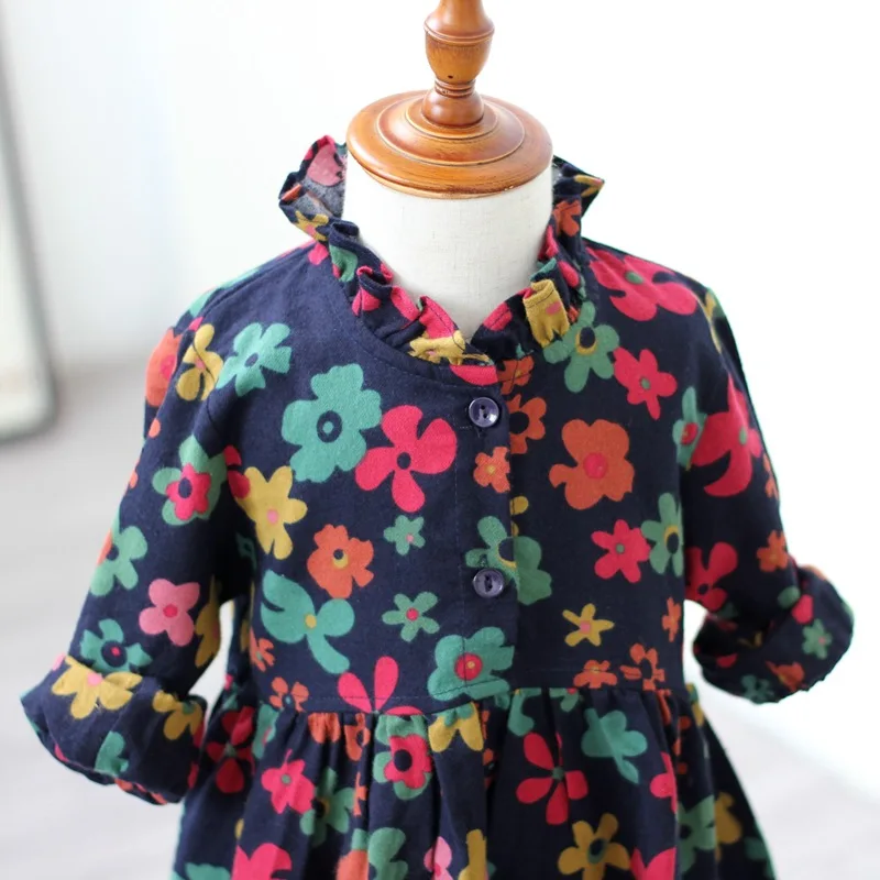 

Children Spring And Autumn New Style Childrenswear Girls Colored Flowers Dress Long Sleeve bai da qun Small CHILDREN'S Pure Cott
