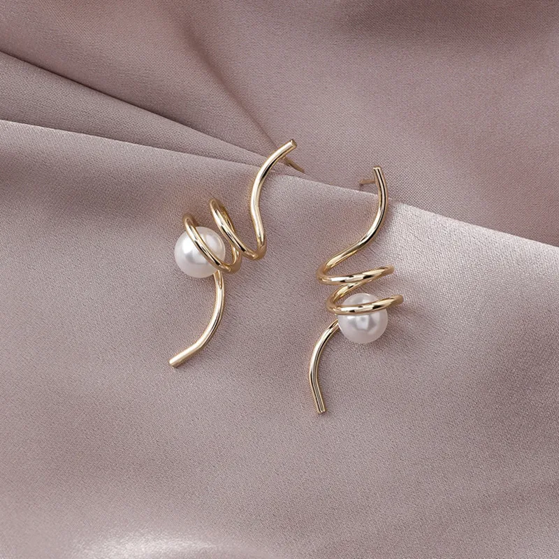 Earring Women Earrings Simple Geometric Design Unique Earrings Korean Gold Earrings Earclip Kshmir 2020 Spiral Wound Pearl A1750