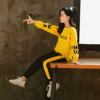 

Children's Tracksuit Wear Kids Spring Autumn Girls Sports T-shirt + Pants Set 2 PcsTeenage Long Sleeve Letter Print Outfit Gift