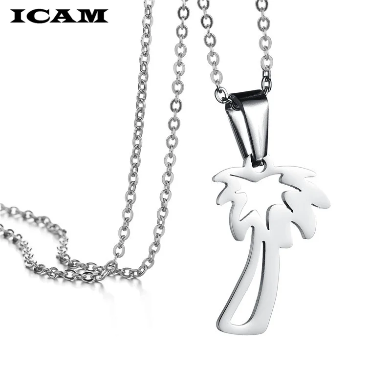 ICAM Летний стиль Серебряный цвет подвеска в виде пальмы ожерелье из нержавеющей