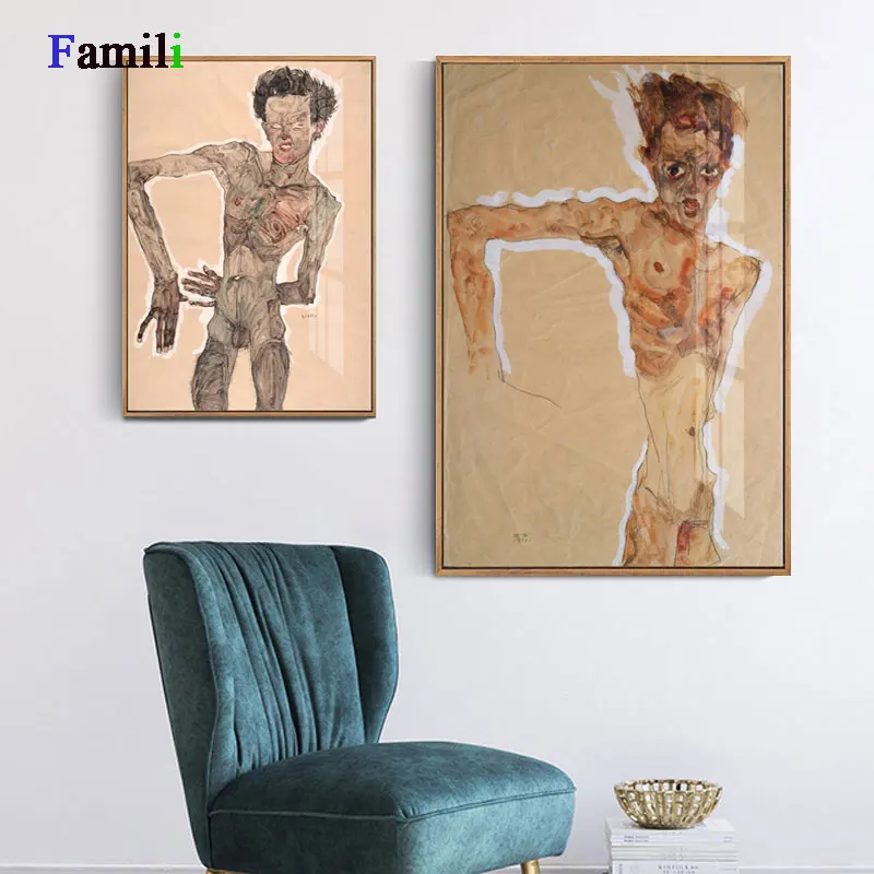 Эскиз Egon Schiele на холсте с рисунком Настенная картина для гостиной домашний