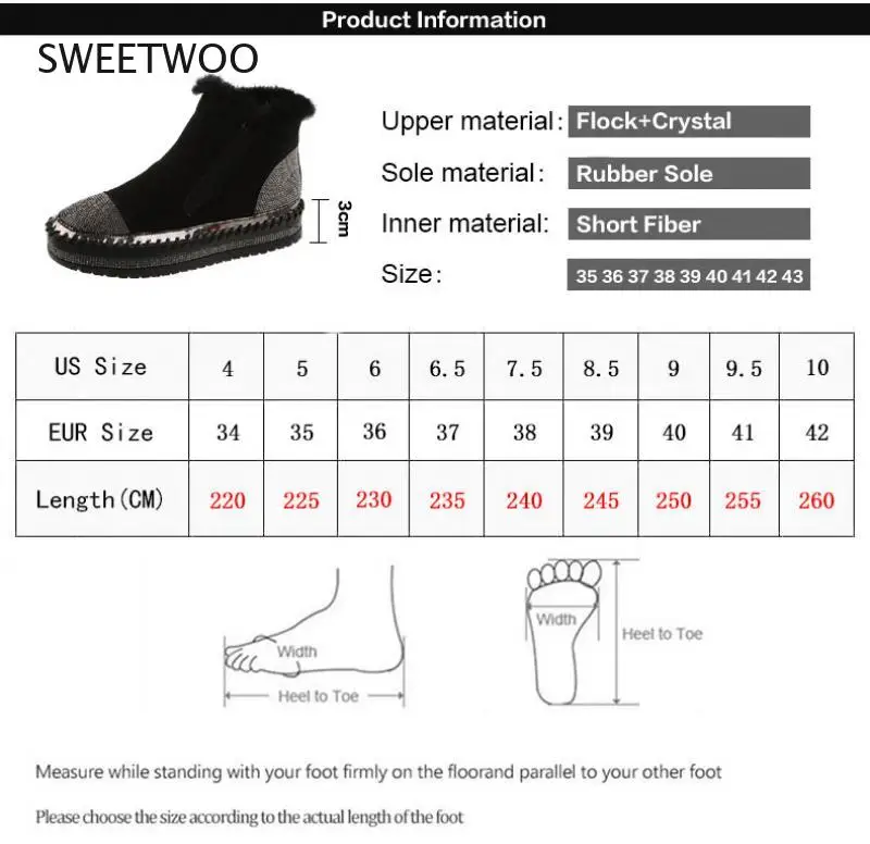 Women Real Mink Fur Warm Shoes Crystal Hand Stitching Luxury Footwear  Winter Slip-on Platform Flats