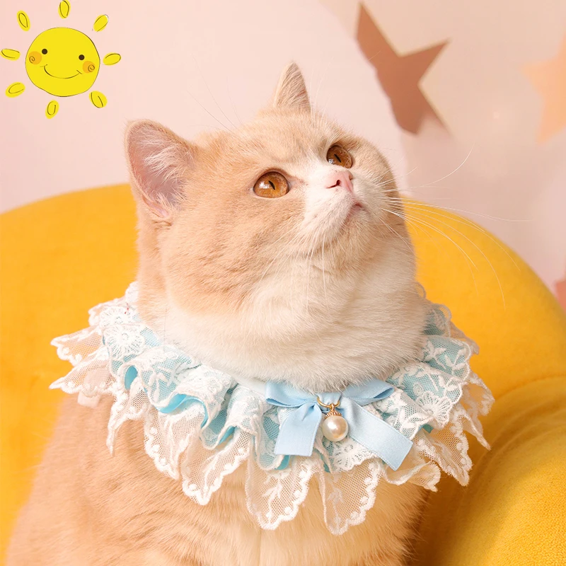 Pink Princess Lace Cat Bib Collar Sweet Gaze Jewelry Dog Bows