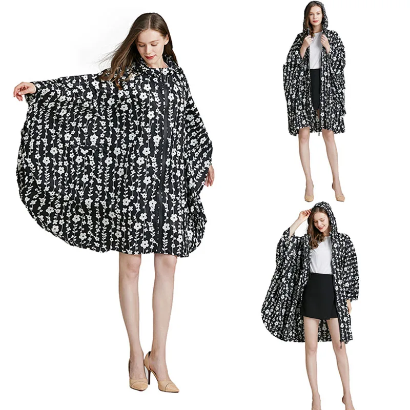 

Cap Hooded Raincoat Women Impermeable Raincoats for Ladies Poncho Cloak Rain Coat Black Dots Rainwear with Zipper