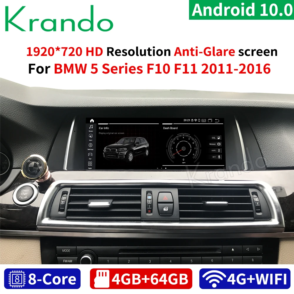 Krando Android 10.0 4G 64G 10.25'' Car Radio For BMW 5 Series F10 F11 2011-2016 NBT CIC Multimedia Radio Player Wireless Carplay