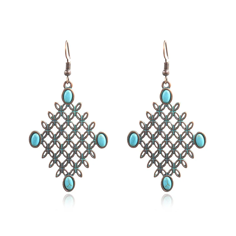 Простые модные геометрические серьги в богемном стиле клетку из зеленого сплава