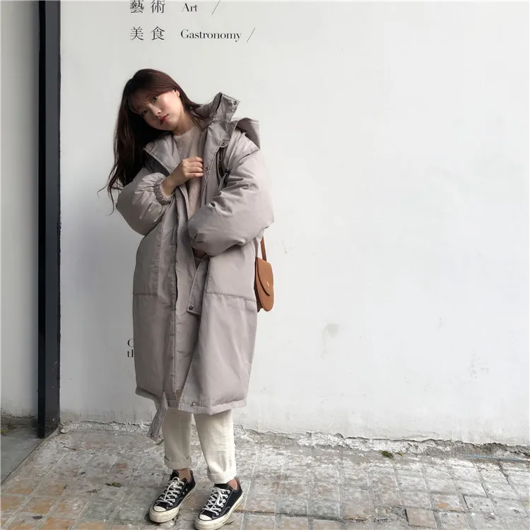 Г. Зимняя одежда для фотосессии в новом Корейском стиле; модная плотная одежда средней длины с длинными рукавами и капюшоном; хлопковая стеганая одежда