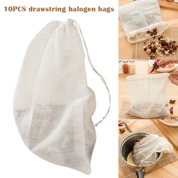 

Hot 10pcs Drawstring Cotton Bags Muslin Bags for Soup Cooking Tea Making Coffee Filtering D6