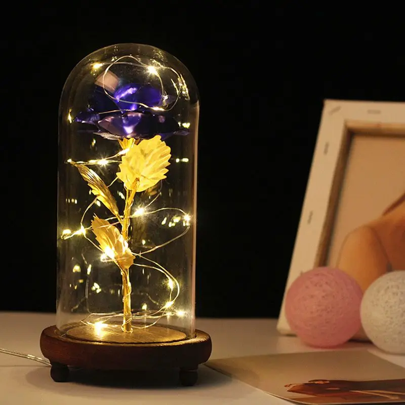 Galaxy Rose искусственная Золотая фольга роза USB питание светодиодный светильник в стеклянном куполе на деревянной основе