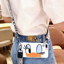 Cartoon Duck Lanyard Crossbody Phone Case For iphone Xs Max Xr Case X XS 7 8 6 6sPlus Necklace Shoulder Strap Soft Silicon Cover