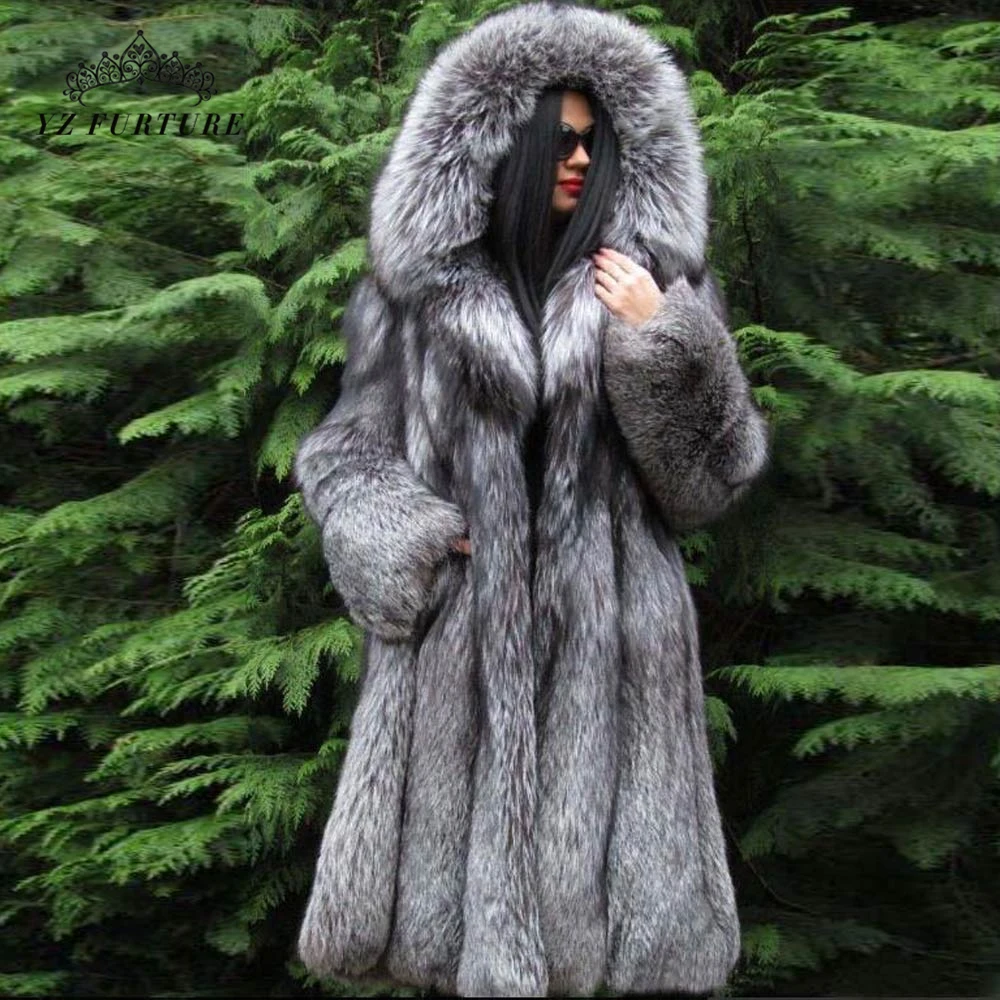 

Long Luxury Whole Skin Natural Real Fox Fur Coat Women Winter Luxury Big Hood Female Fox Fur Jacket Thick Warm Coats Plus size