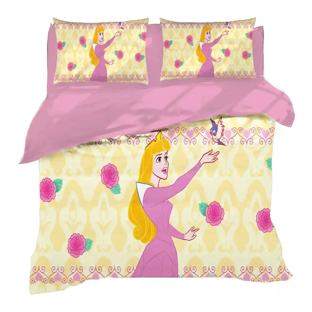 اشترى الوردي ديزني الأميرة طقم سرير التوأم حجم 100 لحاف من القطن المعزي يغطي فتاة طفل هدية عيد ميلاد أغطية سرير الملكة المفارش حديث