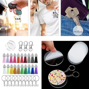 

100 Pcs Acrylic Clear Circle Blanks Keychain Tassels Set Including 20 Pcs Acrylic Circle Disc 20 Pcs Key Rings 20 Pcs Tassel