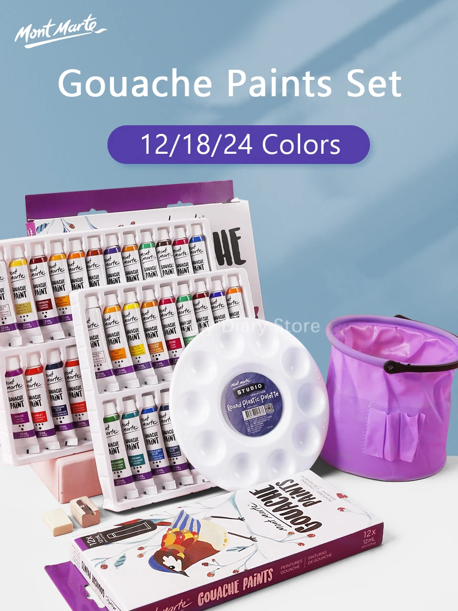 With Palette And Paintbrushes Gouache Paints Set 18/24colors 30ml