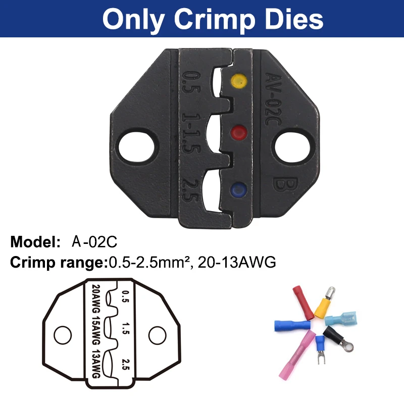 Изолированные клеммы щипцы и сменные штампы для термоусадочного разъема провода обжимные инструменты трещотка 7 дюймов SN-02C - Цвет: A-02C