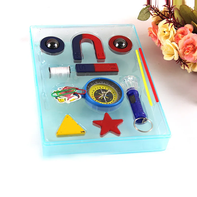Маленький Набор обучающих магнитов для Карни, компас, u-образный магнит, физика, экспериментальный фонарик, игрушка для приключений
