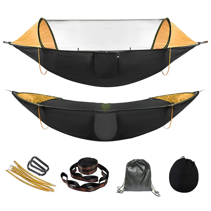 Camping Hammock with Mosquito Net and Awning Double Hammocks Anti-Rollover Outdoor Portable Hammock for Travel Hiking Camping