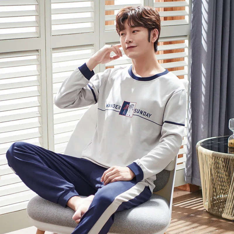 2020 Spring Long Sleeve Cotton Pajamas Set Men's Casual Comfortable Home Wear Can Wear Medium Thick 2020 Spring Long Sleeve Cotton Pajamas Set Men's Casual Comfortable Home Wear Can Wear Medium Thick