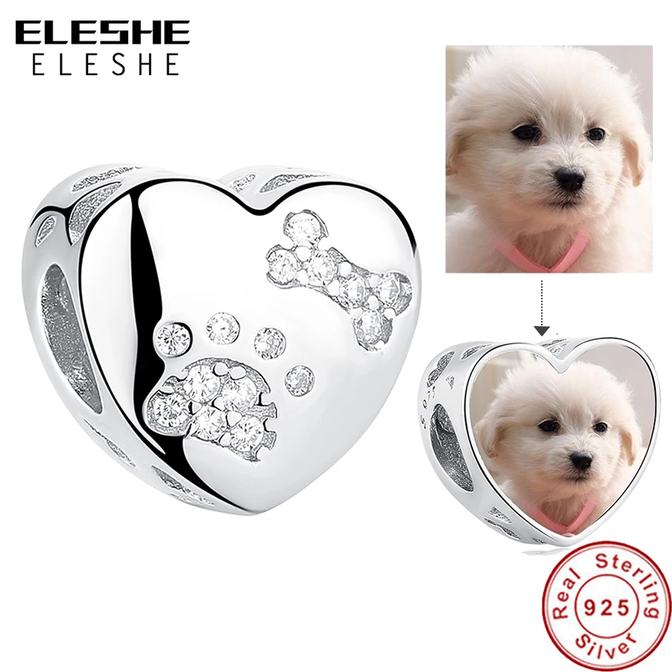Jewelry Necklace Bracelet Photo Charms Paw-Print Custom ELESHE 925-Sterling-Silver Pandora