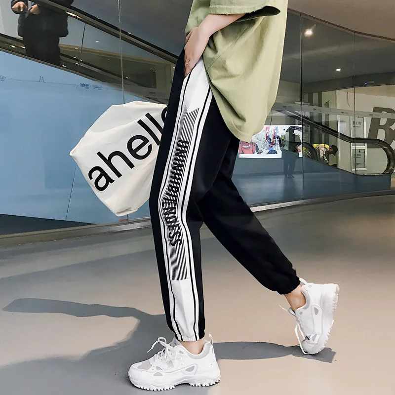 

Joggers Harem Pants fashion spring large size loose beam legs stripe Ankle-Length women hip hop pants Harajuku black streetwear